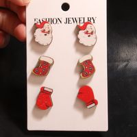 1 Set Cute Simple Style Christmas Tree Santa Claus Sock Printing Wood Ear Studs main image 3