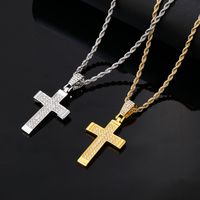 Wholesale Hip-Hop Vintage Style Rock Cross 304 Stainless Steel Copper Plating Inlay K Gold Plated Rhodium Plated Zircon Pendant Necklace main image 4