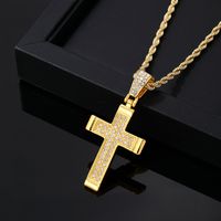 Wholesale Hip-Hop Vintage Style Rock Cross 304 Stainless Steel Copper Plating Inlay K Gold Plated Rhodium Plated Zircon Pendant Necklace main image 3