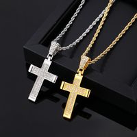 Wholesale Hip-Hop Vintage Style Rock Cross 304 Stainless Steel Copper Plating Inlay K Gold Plated Rhodium Plated Zircon Pendant Necklace main image 1