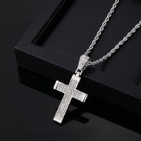 Wholesale Hip-Hop Vintage Style Rock Cross 304 Stainless Steel Copper Plating Inlay K Gold Plated Rhodium Plated Zircon Pendant Necklace main image 2