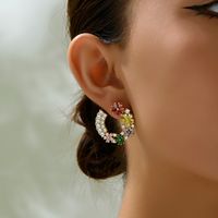 1 Pair Elegant Glam Shiny C Shape Flower Plating Inlay Copper Copper Alloy Zircon 18K Gold Plated Ear Studs main image 5