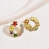 1 Pair Elegant Glam Shiny C Shape Flower Plating Inlay Copper Copper Alloy Zircon 18K Gold Plated Ear Studs main image 3