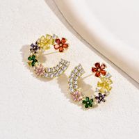 1 Pair Elegant Glam Shiny C Shape Flower Plating Inlay Copper Copper Alloy Zircon 18K Gold Plated Ear Studs main image 1