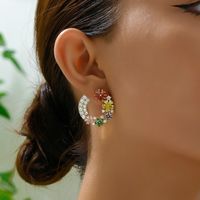 1 Pair Elegant Glam Shiny C Shape Flower Plating Inlay Copper Copper Alloy Zircon 18K Gold Plated Ear Studs main image 4