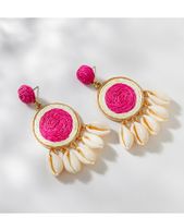 1 Pair Vacation Round Butterfly Alloy Raffia Shell Women's Drop Earrings main image 1