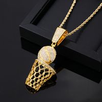 Wholesale Hip-Hop Vintage Style Rock Basketball 304 Stainless Steel Copper Plating Inlay Zircon Pendant Necklace main image 3