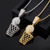 Wholesale Hip-Hop Vintage Style Rock Basketball 304 Stainless Steel Copper Plating Inlay Zircon Pendant Necklace main image 1