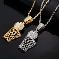 Wholesale Hip-Hop Vintage Style Rock Basketball 304 Stainless Steel Copper Plating Inlay Zircon Pendant Necklace main image 4
