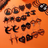 1 Pair Exaggerated Funny Heart Shape Spider Skull Hollow Out Arylic Drop Earrings main image 5