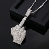 Wholesale Hip-Hop Vintage Style Rock Gesture 304 Stainless Steel Plating Inlay K Gold Plated Rhodium Plated Zircon Pendant Necklace main image 2