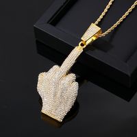 Wholesale Hip-Hop Vintage Style Rock Gesture 304 Stainless Steel Plating Inlay K Gold Plated Rhodium Plated Zircon Pendant Necklace main image 3