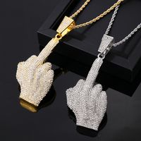 Wholesale Hip-Hop Vintage Style Rock Gesture 304 Stainless Steel Plating Inlay K Gold Plated Rhodium Plated Zircon Pendant Necklace main image 4