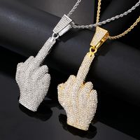 Wholesale Hip-Hop Vintage Style Rock Gesture 304 Stainless Steel Plating Inlay K Gold Plated Rhodium Plated Zircon Pendant Necklace main image 1