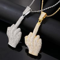 Wholesale Hip-Hop Vintage Style Rock Gesture 304 Stainless Steel Plating Inlay K Gold Plated Rhodium Plated Zircon Pendant Necklace main image 5
