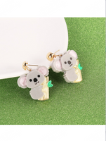 1 Pair Cute Panda Bamboo Layered Patchwork Arylic Silica Gel Drop Earrings sku image 1
