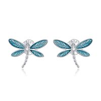 1 Pair Vacation Dragonfly Inlay Sterling Silver Zircon Ear Studs sku image 1