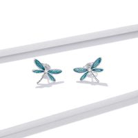 1 Pair Vacation Dragonfly Inlay Sterling Silver Zircon Ear Studs main image 1