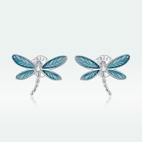 1 Pair Vacation Dragonfly Inlay Sterling Silver Zircon Ear Studs main image 3