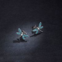 1 Pair Vacation Dragonfly Inlay Sterling Silver Zircon Ear Studs main image 2