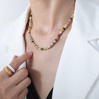 Vacation Modern Style Roman Style Multicolor Natural Stone Beaded Knitting Plating 18k Gold Plated Women's Necklace main image 4