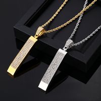 Wholesale Hip-Hop Vintage Style Rock Rectangle 304 Stainless Steel Copper Plating Inlay K Gold Plated Rhodium Plated Zircon Pendant Necklace main image 5