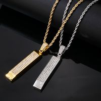 Wholesale Hip-Hop Vintage Style Rock Rectangle 304 Stainless Steel Copper Plating Inlay K Gold Plated Rhodium Plated Zircon Pendant Necklace main image 4