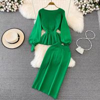 Casual Outdoor Daily Women's Elegant Romantic Solid Color Chiffon Elastic Waist Skirt Sets Skirt Sets sku image 1