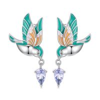 1 Pair Cartoon Style Cute Bird Inlay Sterling Silver Zircon Drop Earrings main image 3