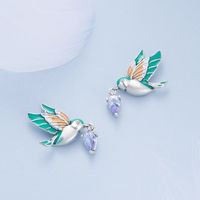 1 Pair Cartoon Style Cute Bird Inlay Sterling Silver Zircon Drop Earrings main image 5