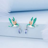 1 Pair Cartoon Style Cute Bird Inlay Sterling Silver Zircon Drop Earrings main image 1