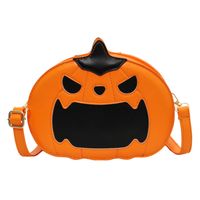 Women's Small Autumn Pu Leather Pumpkin Streetwear Round Zipper Shoulder Bag sku image 3