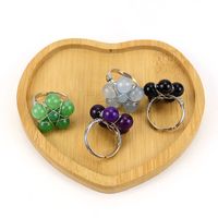 Tiktok New Handmade Winding Natural Crystal Stone Round Beads Flower Ring Adjustable Opening Ring R21 main image 5