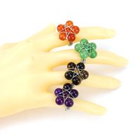 Tiktok New Handmade Winding Natural Crystal Stone Round Beads Flower Ring Adjustable Opening Ring R21 main image 4