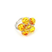 Tiktok New Handmade Winding Natural Crystal Stone Round Beads Flower Ring Adjustable Opening Ring R21 sku image 8