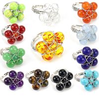 Tiktok New Handmade Winding Natural Crystal Stone Round Beads Flower Ring Adjustable Opening Ring R21 main image 1