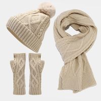 Women's Casual Simple Style Solid Color Acrylic Scarf Hat Gloves 1 Set sku image 2
