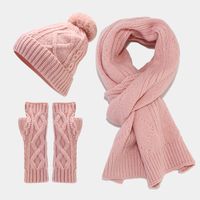 Women's Casual Simple Style Solid Color Acrylic Scarf Hat Gloves 1 Set sku image 6