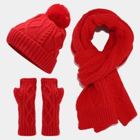 Women's Casual Simple Style Solid Color Acrylic Scarf Hat Gloves 1 Set sku image 5