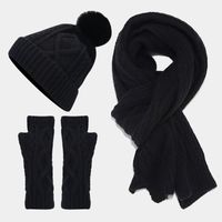 Women's Casual Simple Style Solid Color Acrylic Scarf Hat Gloves 1 Set sku image 1