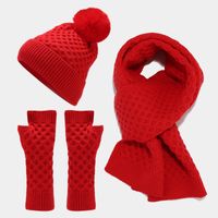 Women's Simple Style Solid Color Acrylic Scarf Hat Gloves 1 Set sku image 6