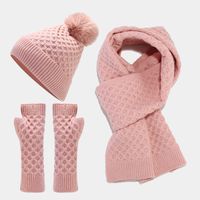 Women's Simple Style Solid Color Acrylic Scarf Hat Gloves 1 Set sku image 4