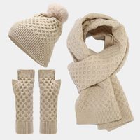 Women's Simple Style Solid Color Acrylic Scarf Hat Gloves 1 Set sku image 2