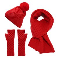 Women's Simple Style Solid Color Acrylic Scarf Hat Gloves 1 Set main image 3