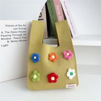 Women's All Seasons Knit Flower Cute Bucket Open Handbag Bucket Bag sku image 4