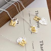 Simple Style Letter Heart Shape Sterling Silver Gold Plated Pendant Necklace In Bulk main image 1