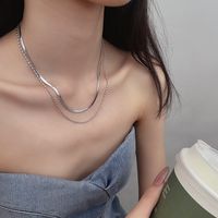 925 Sterling Silver Double Layer Twin Snake Bone Fine Necklace Female Special-interest Design High-grade Olive Choker Blade Clavicle Chain sku image 1