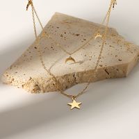 Stainless Steel Modern Style Simple Style Plating Inlay Star Moon Layered Necklaces main image 1