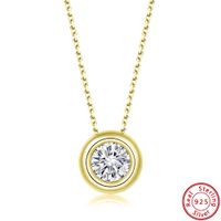 Modern Style Simple Style Classic Style Round Sterling Silver 14k Gold Plated Rose Gold Plated White Gold Plated Zircon Pendant Necklace In Bulk sku image 1
