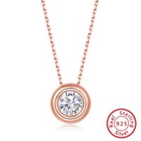 Modern Style Simple Style Classic Style Round Sterling Silver 14k Gold Plated Rose Gold Plated White Gold Plated Zircon Pendant Necklace In Bulk sku image 2